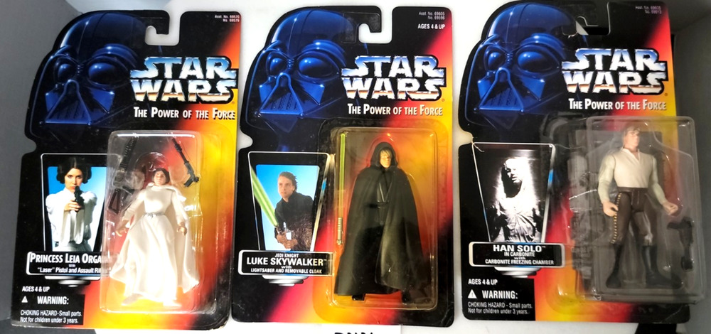 Kenner Star Wars POTF 2 1995 Luke Jedi Tan Vest Han Solo Carbonite Princess Leia